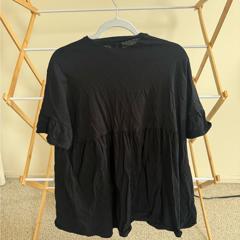 ASOS Black Short Sleeve Ruffle Mini Dress - Picture 3 of 5